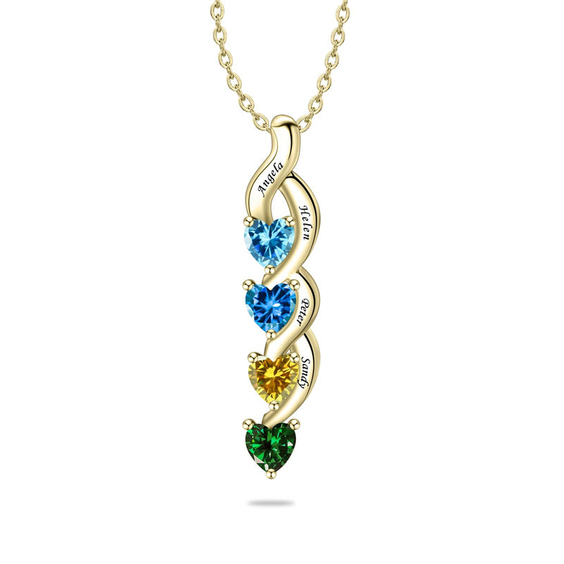 Copper Sterling Silver Personalized 1-6 Simulated Birthstones Mother's Name Heart Pendant Necklace