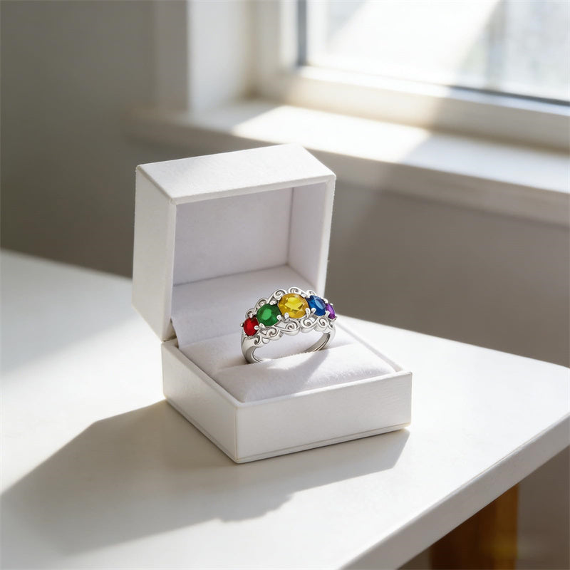 Sterling Silver 2-5 Birthstones Family Ring Gifts for Mother's Day