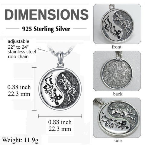 Sterling Silver Yin Yang Wolf Dragon Scorpion Tiger Wolf Phoenix Pendant Necklace