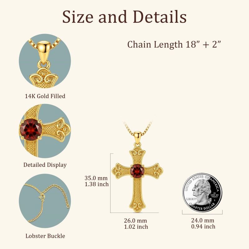 14K Gold Plated  Birthstone Cross Necklace  Pendant Necklace Mother's Day Birthday Gifts for Women