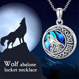 Wolf Gifts 925 Sterling Silver Celtic Moon Wolf Pendant Necklace for Women Men, Wolf Locket Necklace Birthday Jewelry for Girls