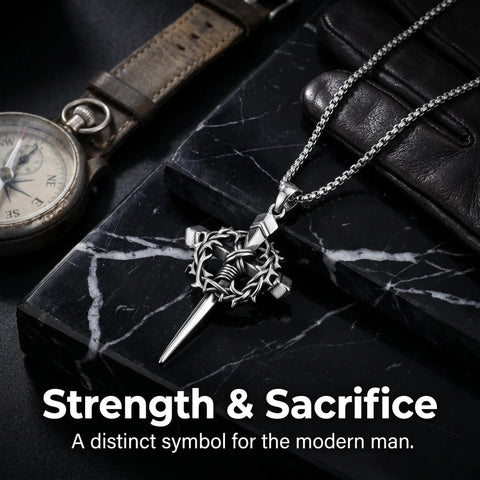 Crown of Thorns Religious Nail Cross Pendant Necklace
