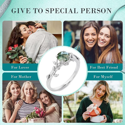 Sterling Silver Natural Green Moss Agate Ring