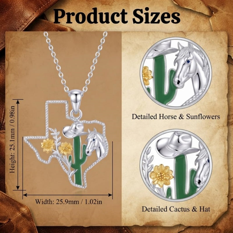 Sterling Silver  Bluebonnets Cow Skull Cowboy Hat Boot Cactus Cowgirl Texas Necklace Texas Necklace