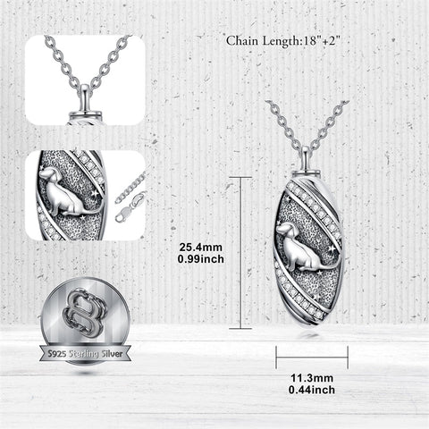 Sterling Silver Oval Paw Prints Dog FootPrints  Heart Rabbit Urn Necklace for Ashes Keepsake Jewelry for Women