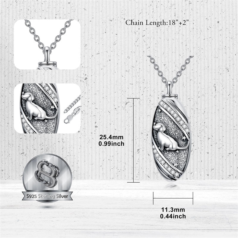 Sterling Silver Oval Paw Prints Dog FootPrints  Heart Rabbit Urn Necklace for Ashes Keepsake Jewelry for Women