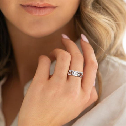 Sterling Silver Three Stone Moissanite Wedding Engagement Ring Sets