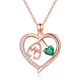 10K 14K 18K Gold Heart Birthstone Personalized Engraved Stethoscope Pendant Necklace