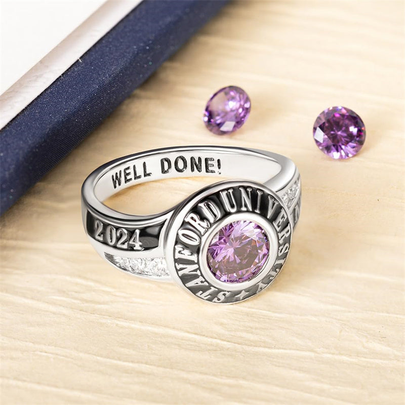 Copper Personalized Birthstone Engraved Graduation Rings for Her