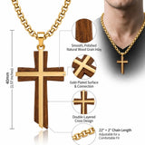 Wood 14K Gold Plated Cross Pendant Necklace
