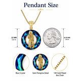14K Gold Plated Blue Crystal Saint Protection Pendant Necklace Amulet Baptism Gift
