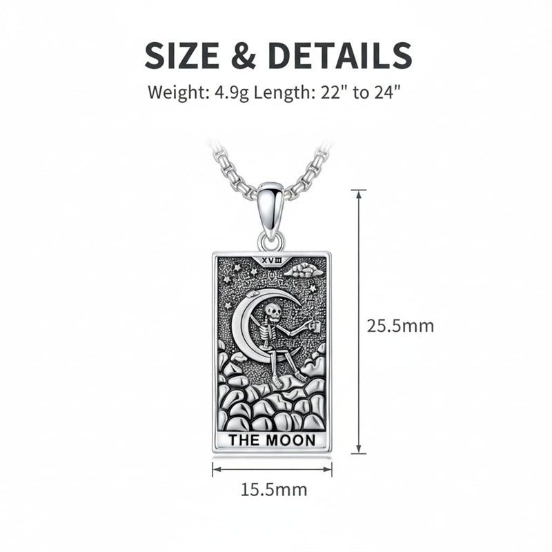 Sterling Silver Lovers Hierophant Magician Three of Swords Wheel of Fortune SkeletonTarot Card Pendant Necklace