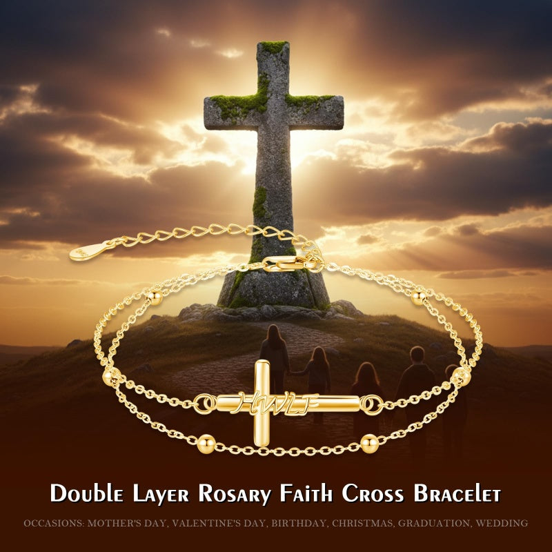 14K Gold Plated  Faith Cross Religious  Double Layered Anklet