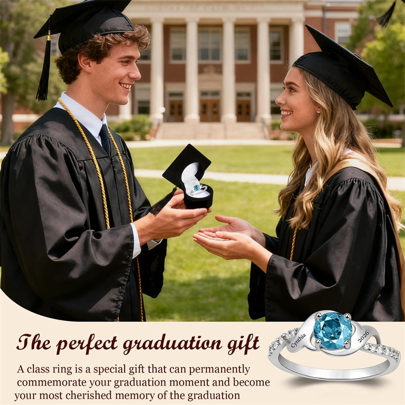 Copper Personalized Birthstone Engraved Class Ring for Women Graduation Gifts for Her