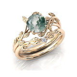 Natural Moss Agate Ring 925 Sterling Silver Moss Agate Engagement Ring Set Promise Wedding Ring Jewelry Gift for Women