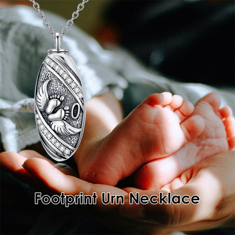 Sterling Silver Oval Paw Prints Dog FootPrints  Heart Rabbit Urn Necklace for Ashes Keepsake Jewelry for Women