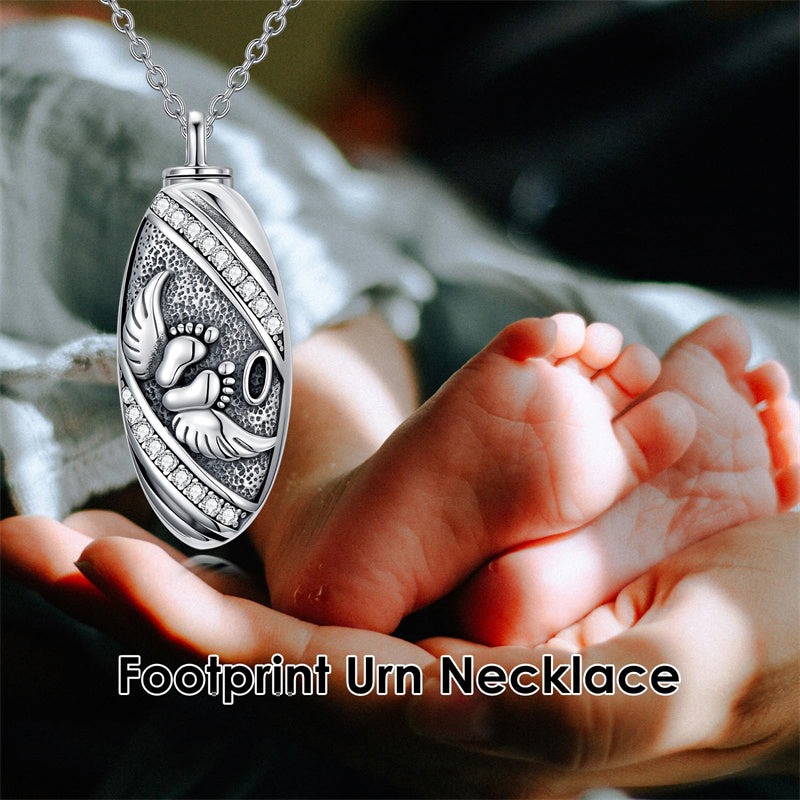 Sterling Silver Oval Paw Prints Dog FootPrints  Heart Rabbit Urn Necklace for Ashes Keepsake Jewelry for Women