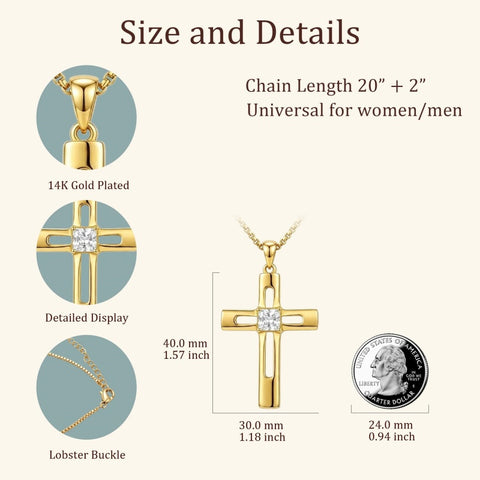 14K Gold Plated Birthstone Cross Pendant Necklace for Women  Anniversary Christmas Birthday Gift