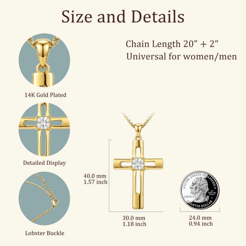 14K Gold Plated Birthstone Cross Pendant Necklace for Women  Anniversary Christmas Birthday Gift