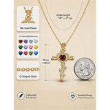 14K Gold Plated Heart Birthstone Rose Cross  Pendant Necklace  Religious Christian Jewelry for Women
