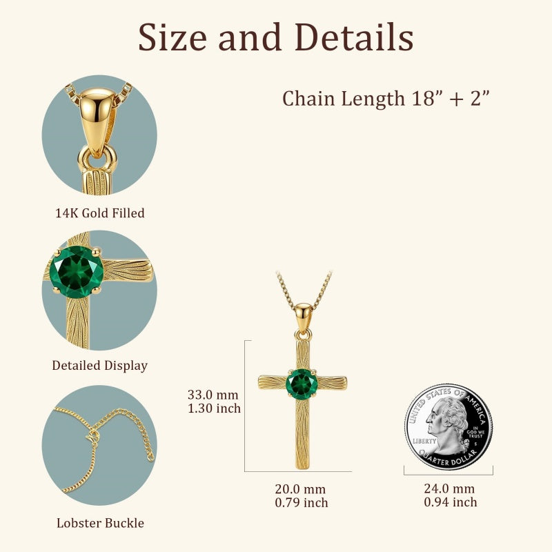 14K Gold Plated  Birthstone Cross Necklace  Pendant Necklace Mother's Day Birthday Gifts for Women
