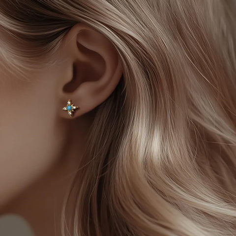 14K Gold Plated  Four-Pointed Star Stud Earrings for Women