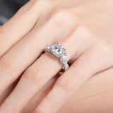 Sterling Silver Round Cut Moissanite 3 Stone D Color Engagement Ring