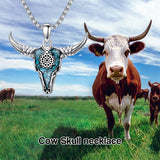 Sterling Silver Turquoise Cow Skull Pendant Necklace