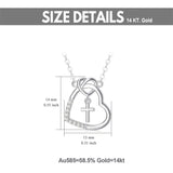 14K l Gold Heart Cubic Zirconia Cross Heart Pendant Necklace