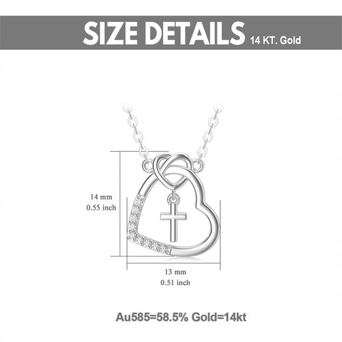 14K l Gold Heart Cubic Zirconia Cross Heart Pendant Necklace