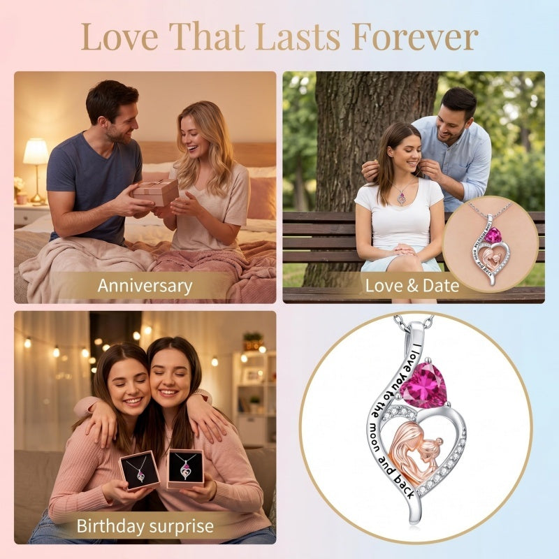 14K Gold Plated Birthstone Heart Infinity Necklace Mother's Day  Gift