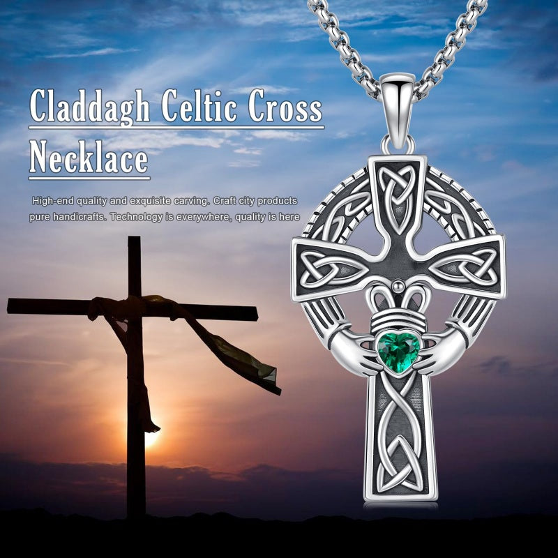 14K Gold Plated Celtic Vikin Cross Pendant Necklace Irish Jewelry Religious Protective Gift