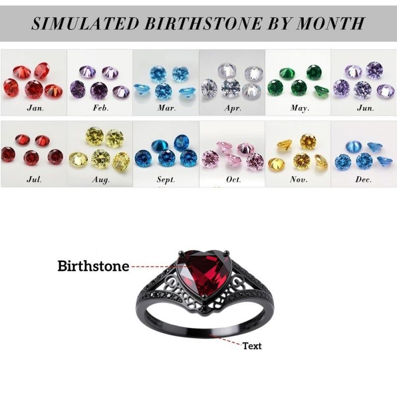 Sterling Silver Personalized Birthstone Punk Skull Bat Snake Ring Goth Jewelry for Halloween Birthday