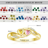 10K 14K 18K Gold Personalized 2 Birthstones Engraved Ring Mother's Day Gift
