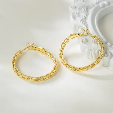 14K Gold Plated Thick Twisted Hoop Earrings for Women