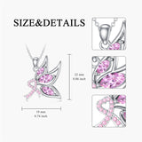 Sterling Silver Butterfly Glove Fight Sunflower Pink Ribbon Pink Breast Cancer Awareness Pendant Necklace