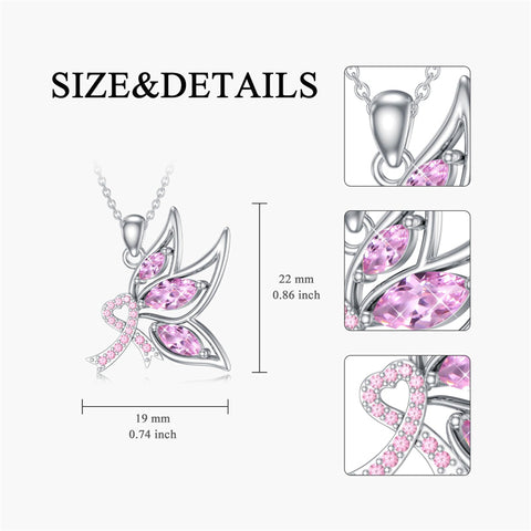 Sterling Silver Butterfly Glove Fight Sunflower Pink Ribbon Pink Breast Cancer Awareness Pendant Necklace