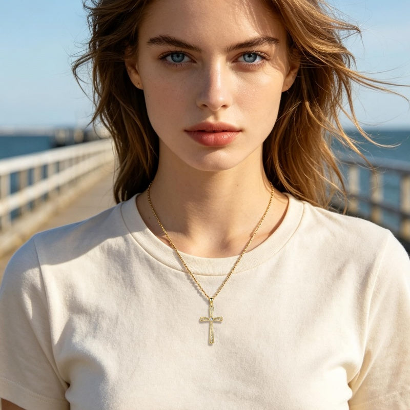 14K Gold Plated  Cross Necklace for Women Christian Jewelry  Birthday Christmas Gift