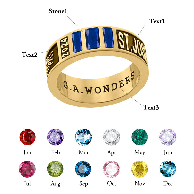 Sterling Silver 10K 14K 18K Gold Personalized Birthstone Pattern Class Ring for Men