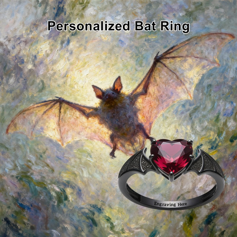 Sterling Silver Personalized Birthstone Punk Skull Bat Snake Ring Goth Jewelry for Halloween Birthday