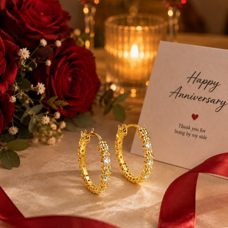 14K Gold Plated Hoop Earrings  Birthday Anniversary Jewelry Gift for Her