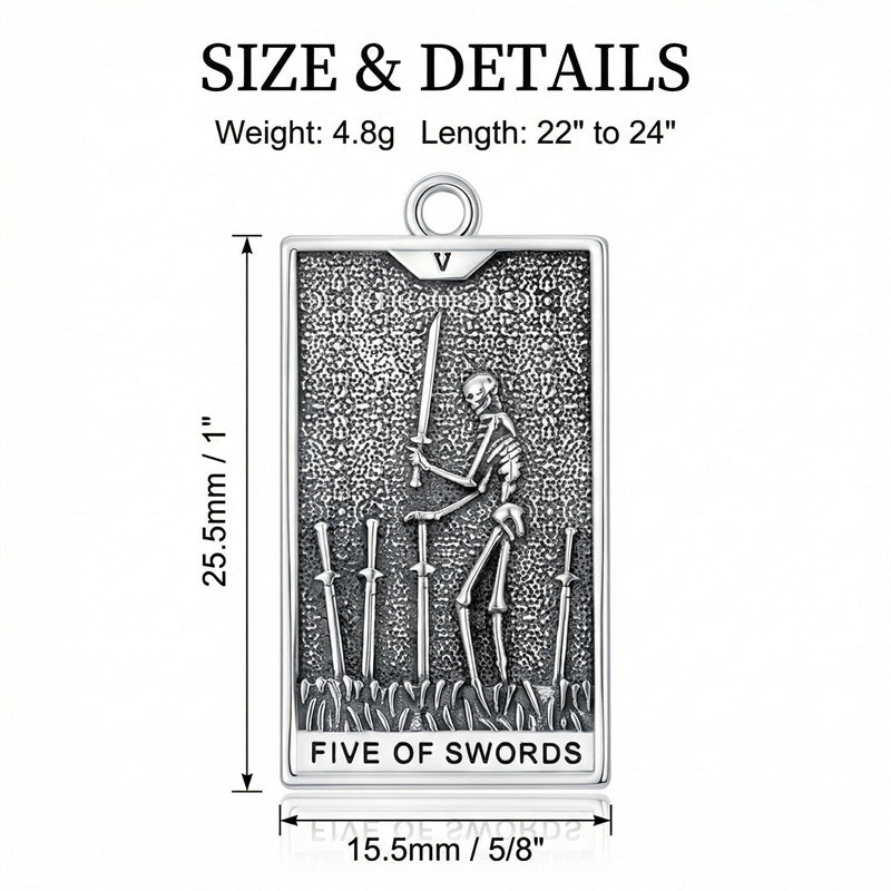 Sterling Silver Lovers Hierophant Magician Three of Swords Wheel of Fortune SkeletonTarot Card Pendant Necklace