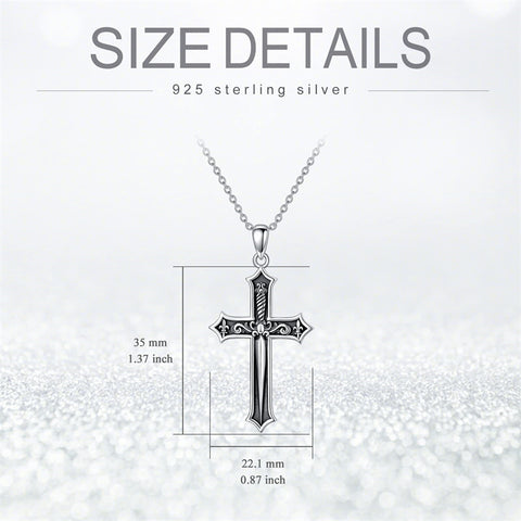 Sterling Silver Cross Sword Pendant Necklace