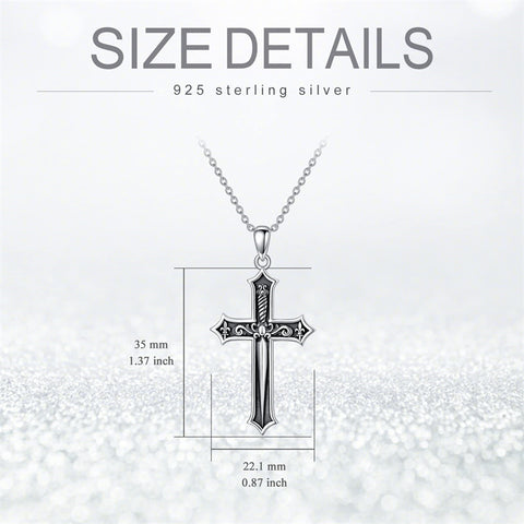 Cross Sword Necklace for Men Sterling Silver Protection Necklace Amulet Jewelry Gifts for Men Women with 18"+2" Chain