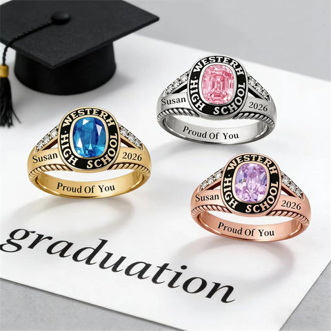 Sterling Silver Customizable Birthstone Engraved 2026 High School College Graduation Class Ring