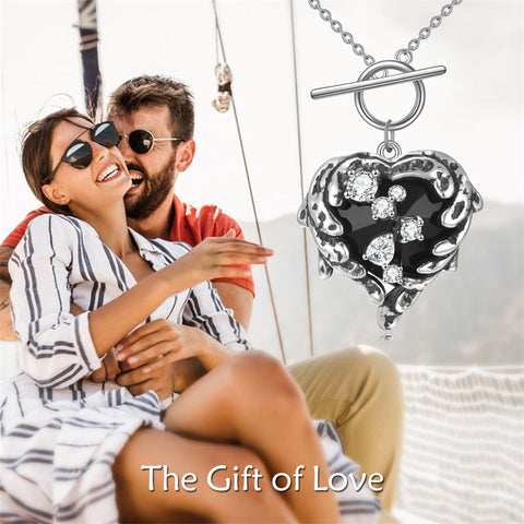 Sterling Silver Gothic Witches Heart Pendant Necklace
