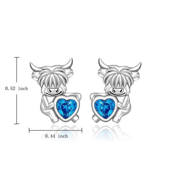 Cow Earrings Highland Cow Stud for Women Sterling Silver Scottish Western Farm Animal Lover Gifts Jewelry