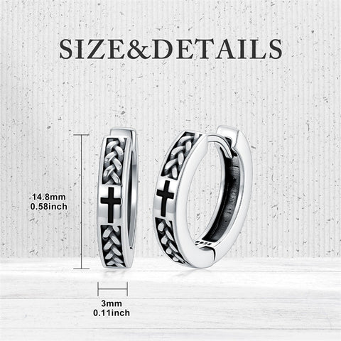 Sterling Silver Cross Celtic Knot Turquoise Hoop Earring for Men