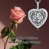 Sterling Silver Heart Personalized Photo Rose Urn Necklaces for Ashes