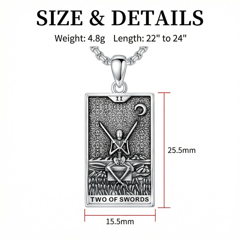Sterling Silver Lovers Hierophant Magician Three of Swords Wheel of Fortune SkeletonTarot Card Pendant Necklace